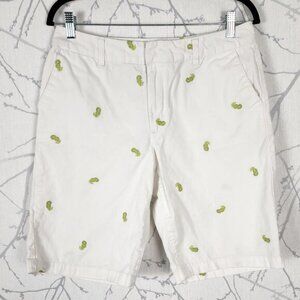 Khakis White Green Seahorse Embroidered Cotton Bermuda Shorts